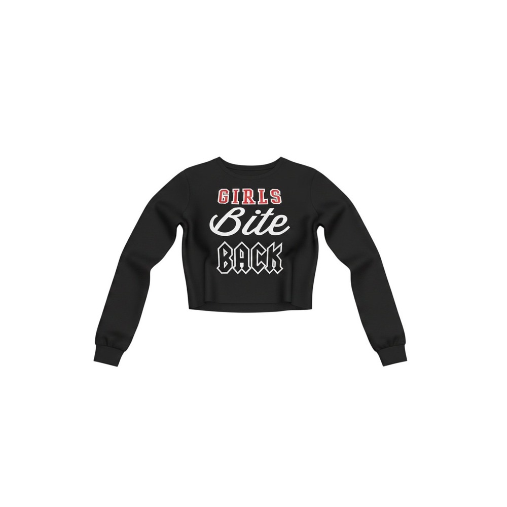 Popular Girl Crop Top Womens XL Black NEW Girls Bite Back Graphic Long Sleeve